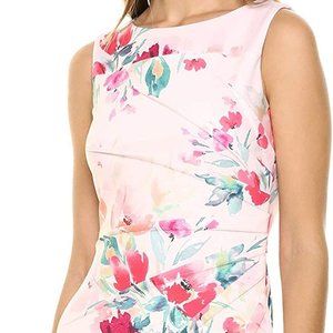 Calvin Klein Women's Silky Floral Sleeveless Sheath Dress with Starburst Detail